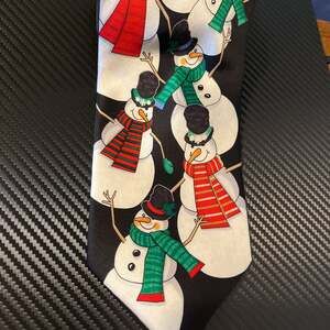 Snow Man Tie Holiday Christmas Necktie 100 % silk